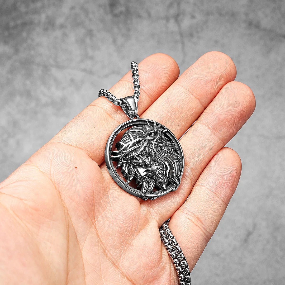 Jesus Crown of Thorns Medallion Pendant – 316L Stainless Steel Gothic Jewelry by Chrome Cult