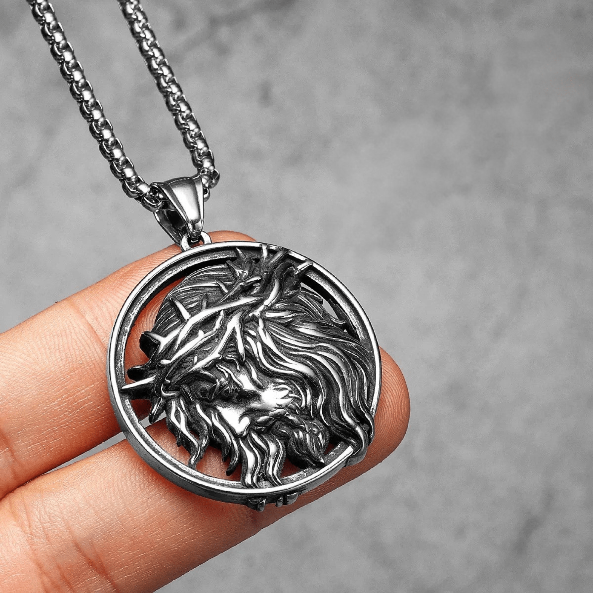 Jesus Crown of Thorns Medallion Pendant – 316L Stainless Steel Gothic Jewelry by Chrome Cult