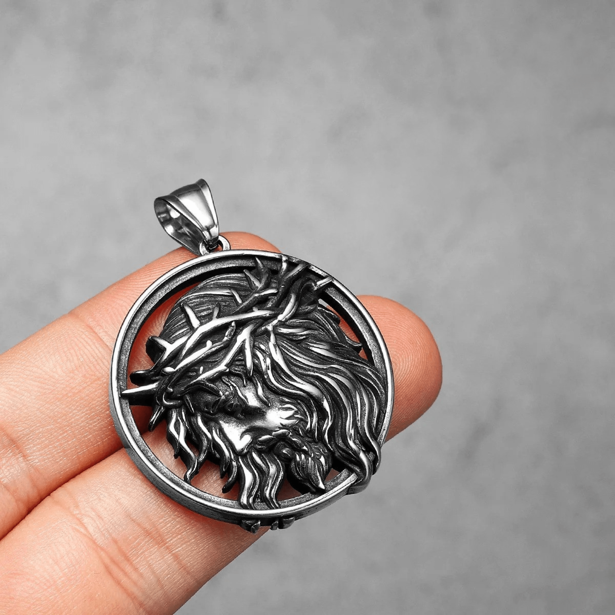 Jesus Crown of Thorns Medallion Pendant – 316L Stainless Steel Gothic Jewelry by Chrome Cult