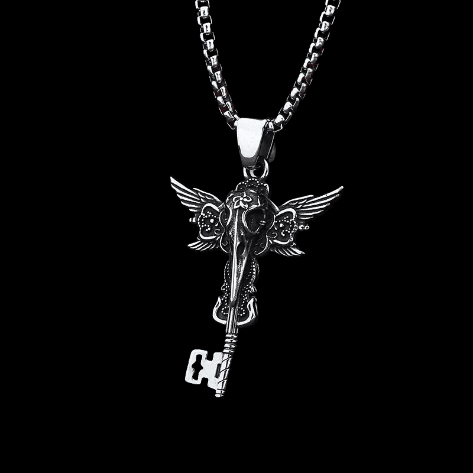 Key of the Black Crow Pendant – 316L Stainless Steel Gothic Jewelry by Chrome Cult