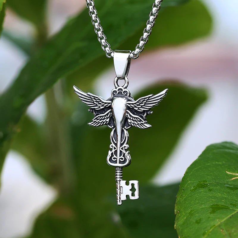 Key of the Black Crow Pendant – 316L Stainless Steel Gothic Jewelry by Chrome Cult