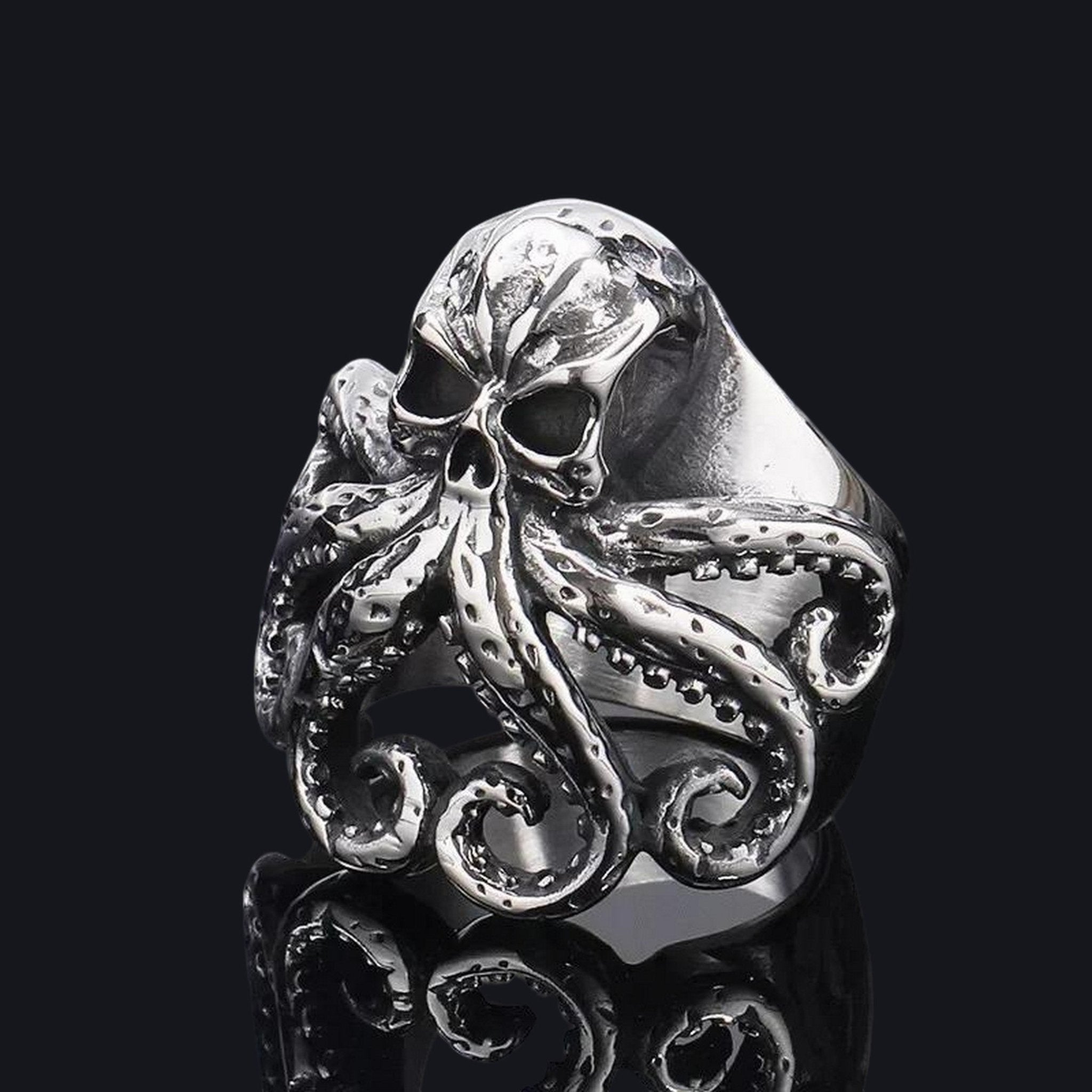 Kraken Octopus Skull Ring - Chrome Cult