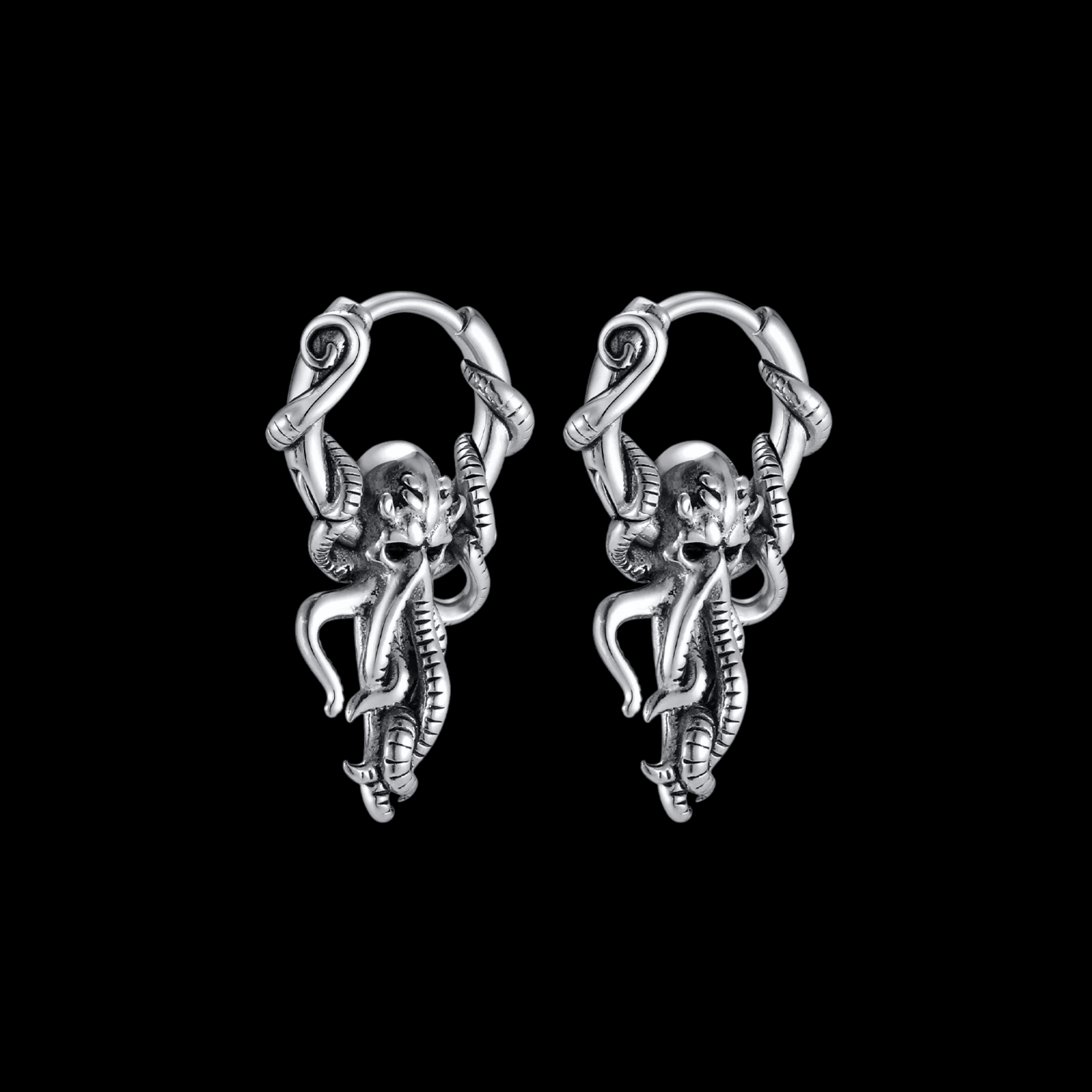 Kraken Skull Hoop Earrings – 316L Stainless Steel Gothic Jewelry by Chrome Cult