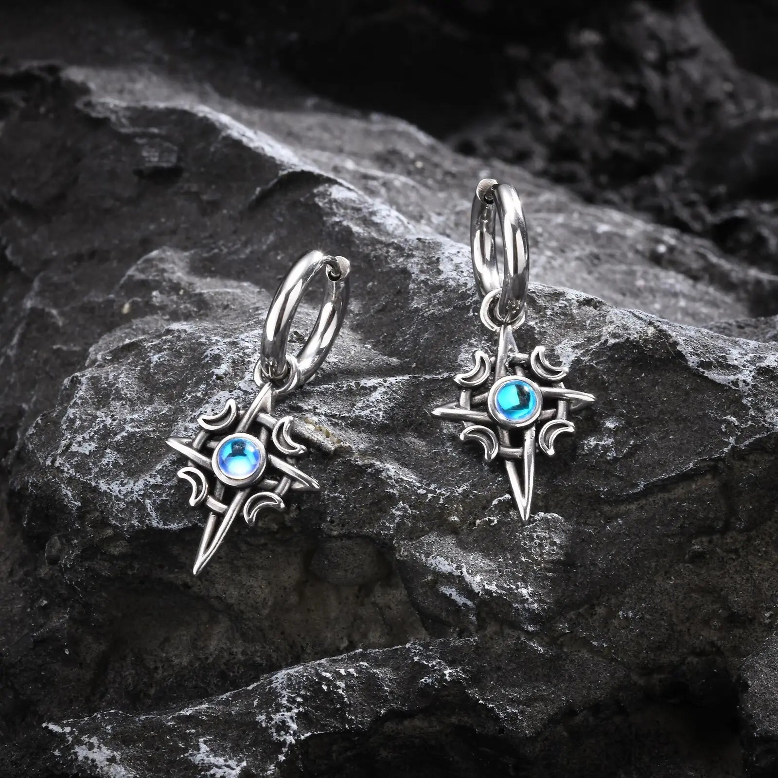 Moonlit Relic Drop Earrings – 316L Stainless Steel Gothic Jewelry by Chrome Cult