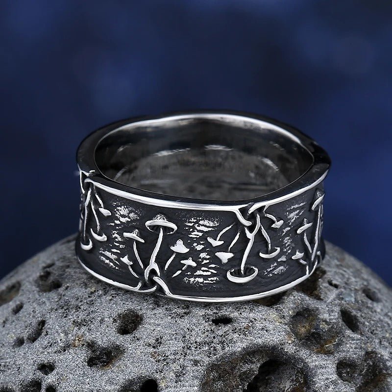 Mushroom Eternity Ring – 316L Stainless Steel Gothic Jewelry by Chrome Cult