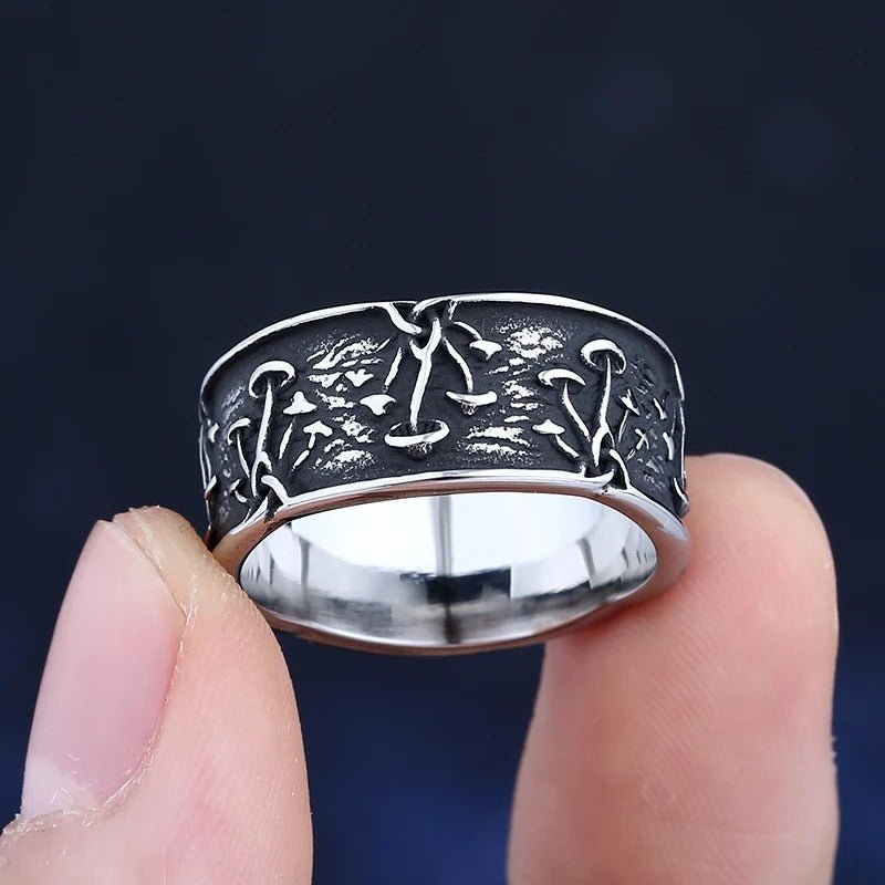 Mushroom Eternity Ring – 316L Stainless Steel Gothic Jewelry by Chrome Cult