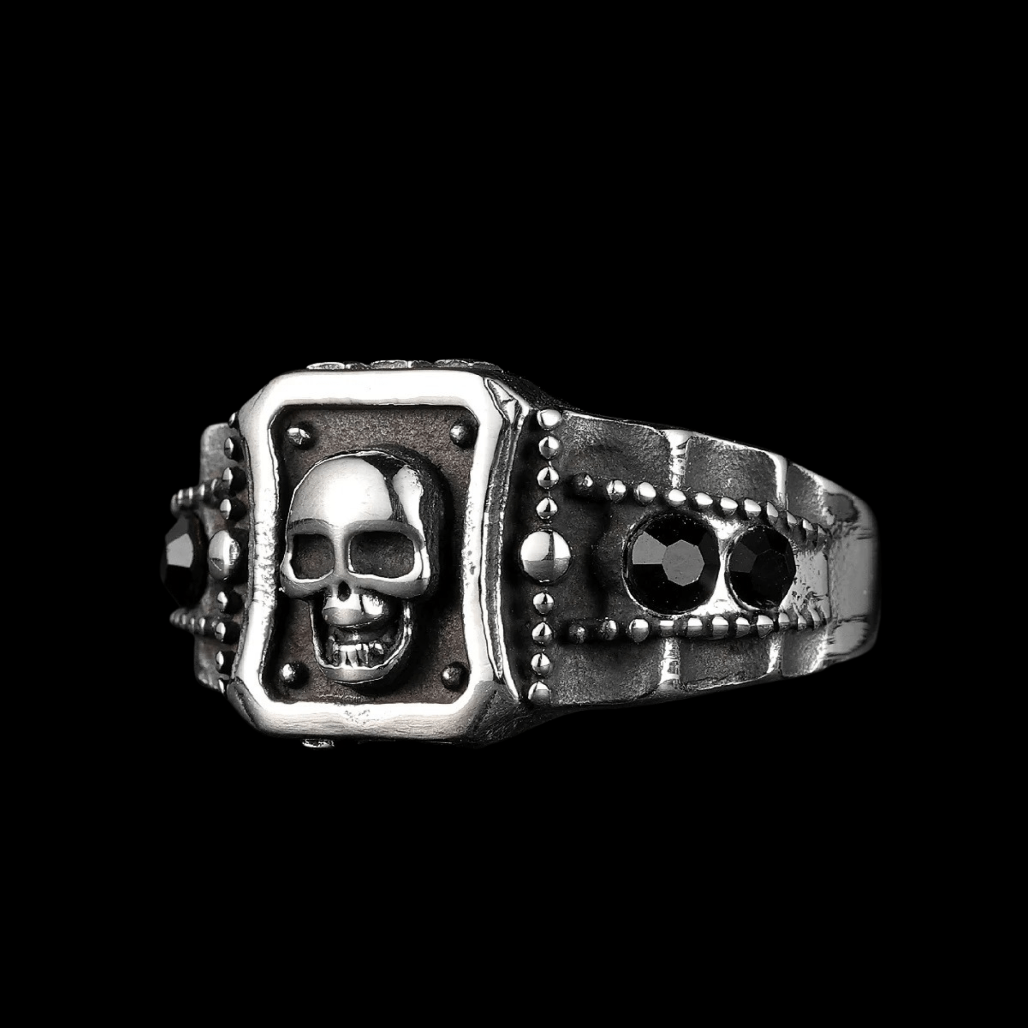 Obsidian Skull Signet Ring – 316L Stainless Steel Gothic Jewelry by Chrome Cult