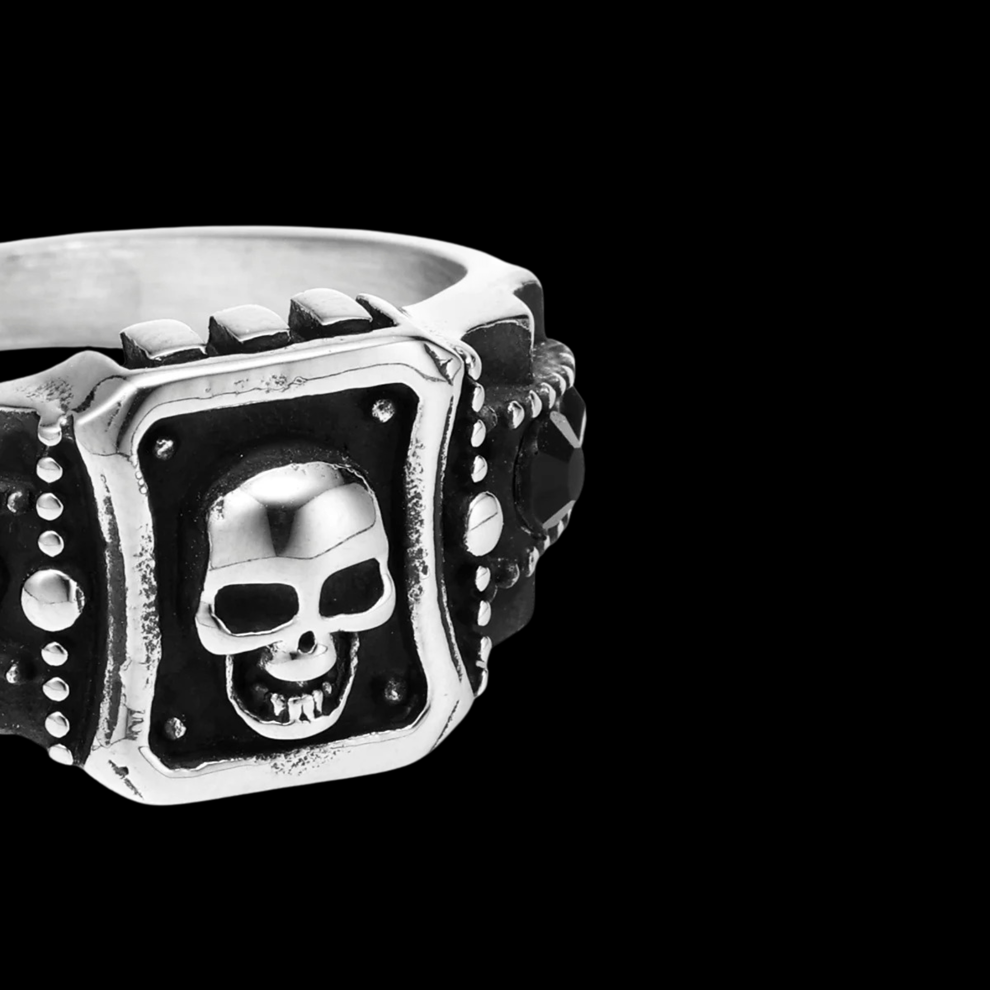 Obsidian Skull Signet Ring – 316L Stainless Steel Gothic Jewelry by Chrome Cult