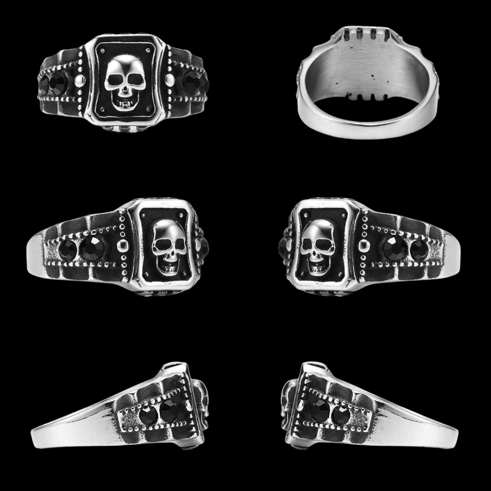 Obsidian Skull Signet Ring – 316L Stainless Steel Gothic Jewelry by Chrome Cult