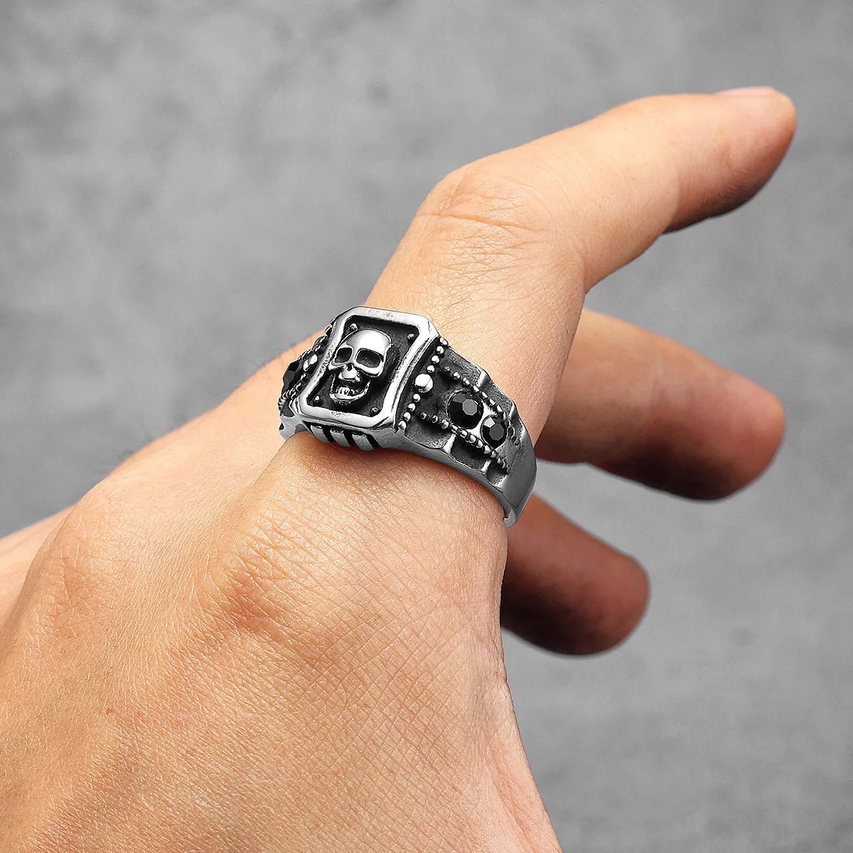 Obsidian Skull Signet Ring – 316L Stainless Steel Gothic Jewelry by Chrome Cult