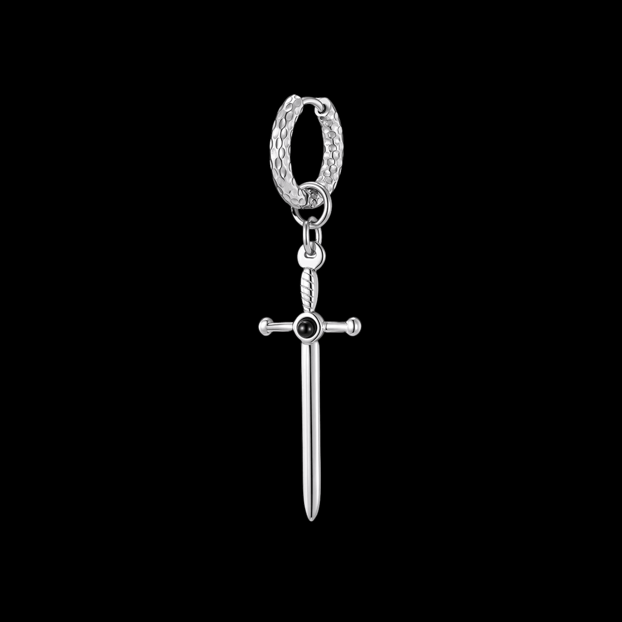 Onyx Ritual Sword Earrings – 316L Stainless Steel Gothic Jewelry by Chrome Cult