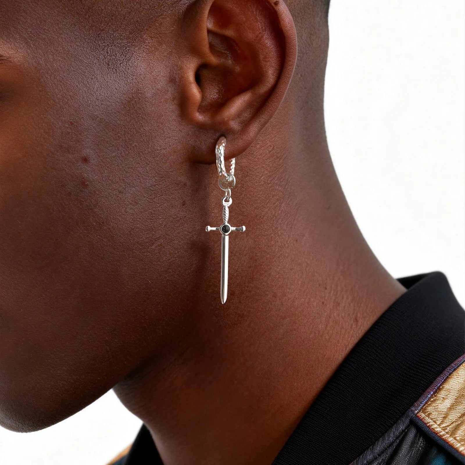 Onyx Ritual Sword Earrings – 316L Stainless Steel Gothic Jewelry by Chrome Cult