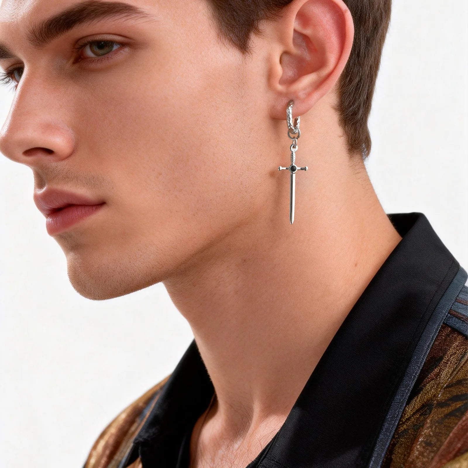 Onyx Ritual Sword Earrings – 316L Stainless Steel Gothic Jewelry by Chrome Cult