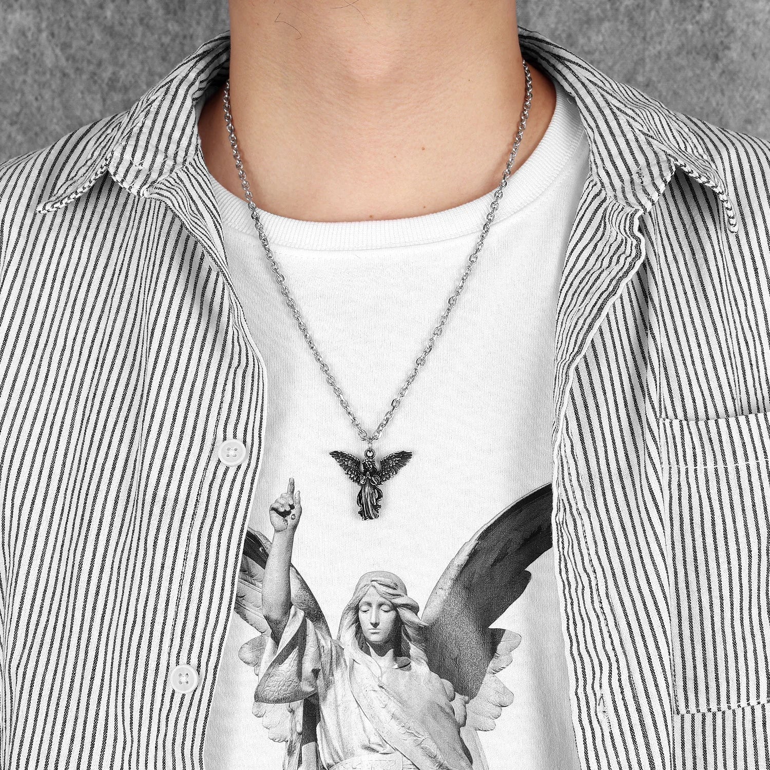 Praying Angel Pendant – 316L Stainless Steel Gothic Jewelry by Chrome Cult