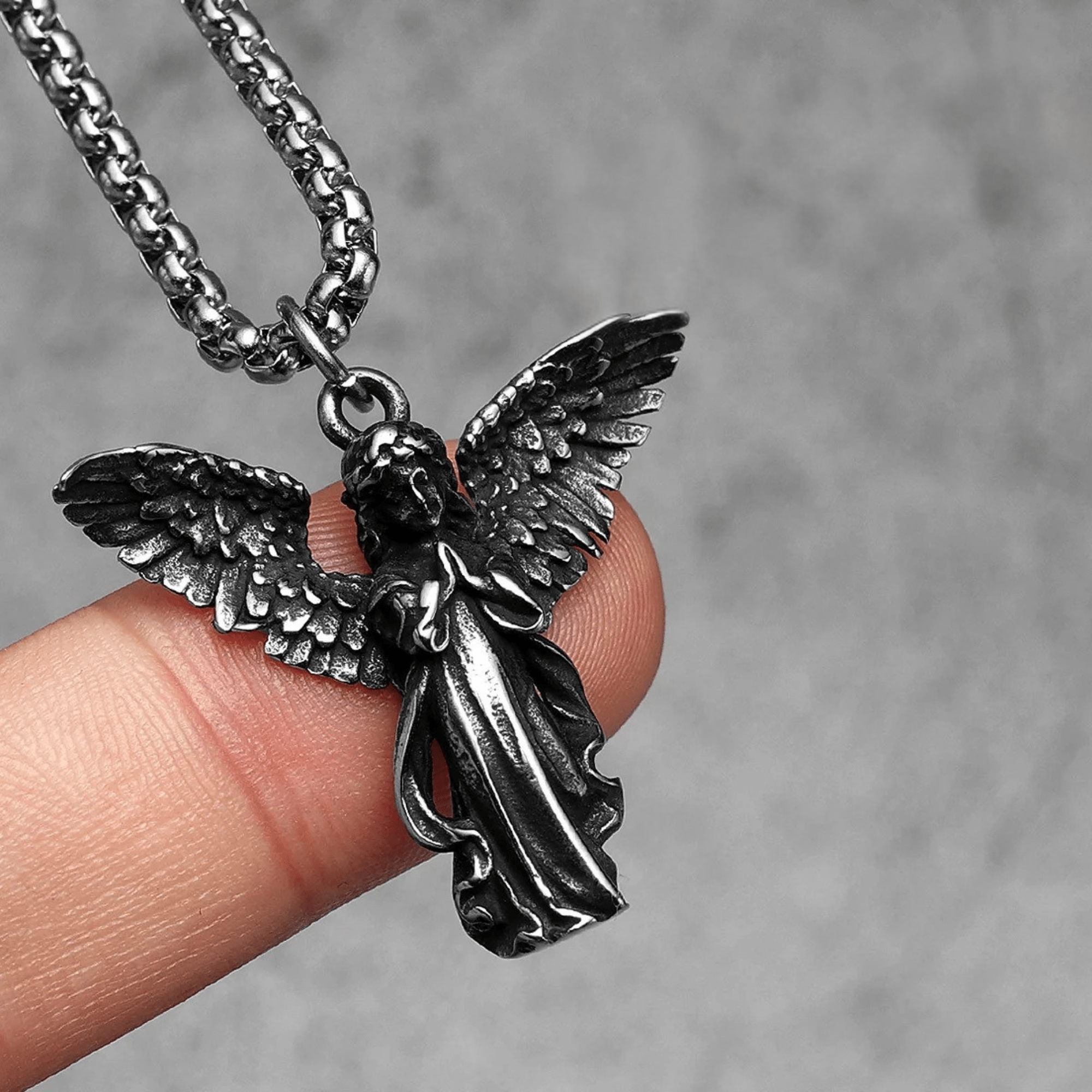 Praying Angel Pendant – 316L Stainless Steel Gothic Jewelry by Chrome Cult
