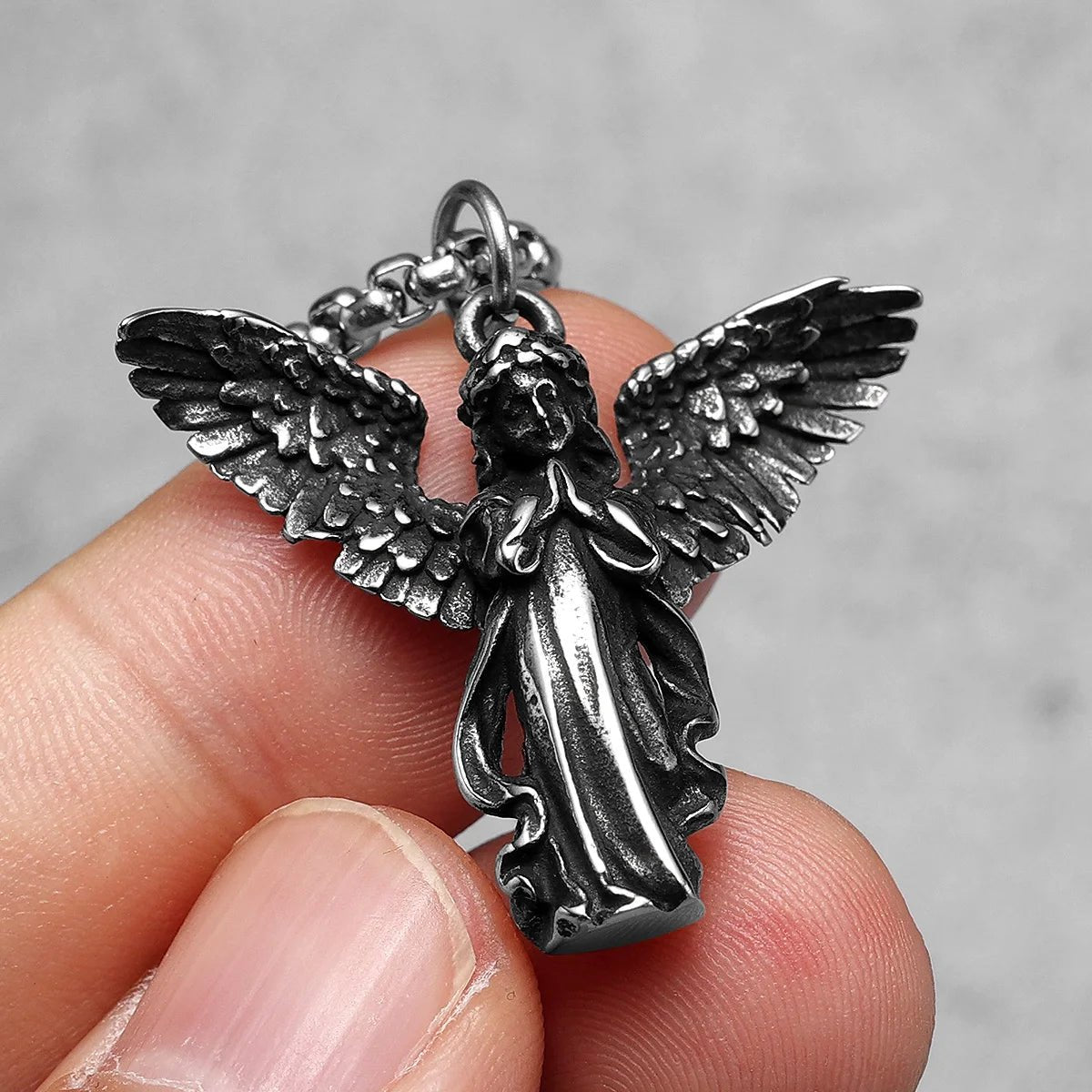 Praying Angel Pendant – 316L Stainless Steel Gothic Jewelry by Chrome Cult