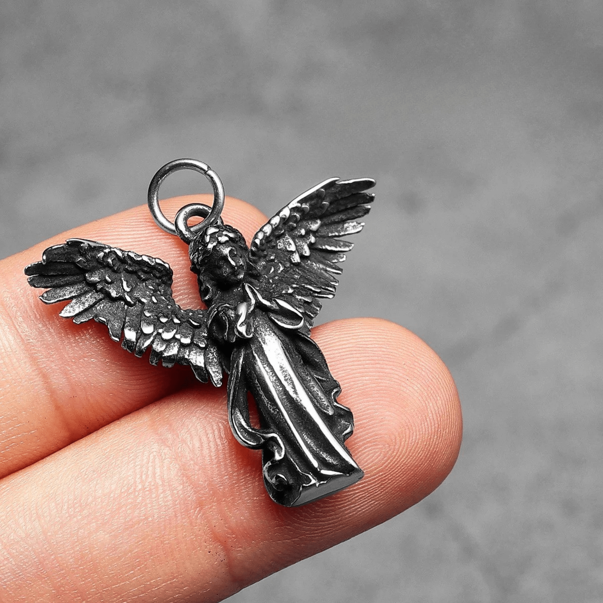 Praying Angel Pendant – 316L Stainless Steel Gothic Jewelry by Chrome Cult
