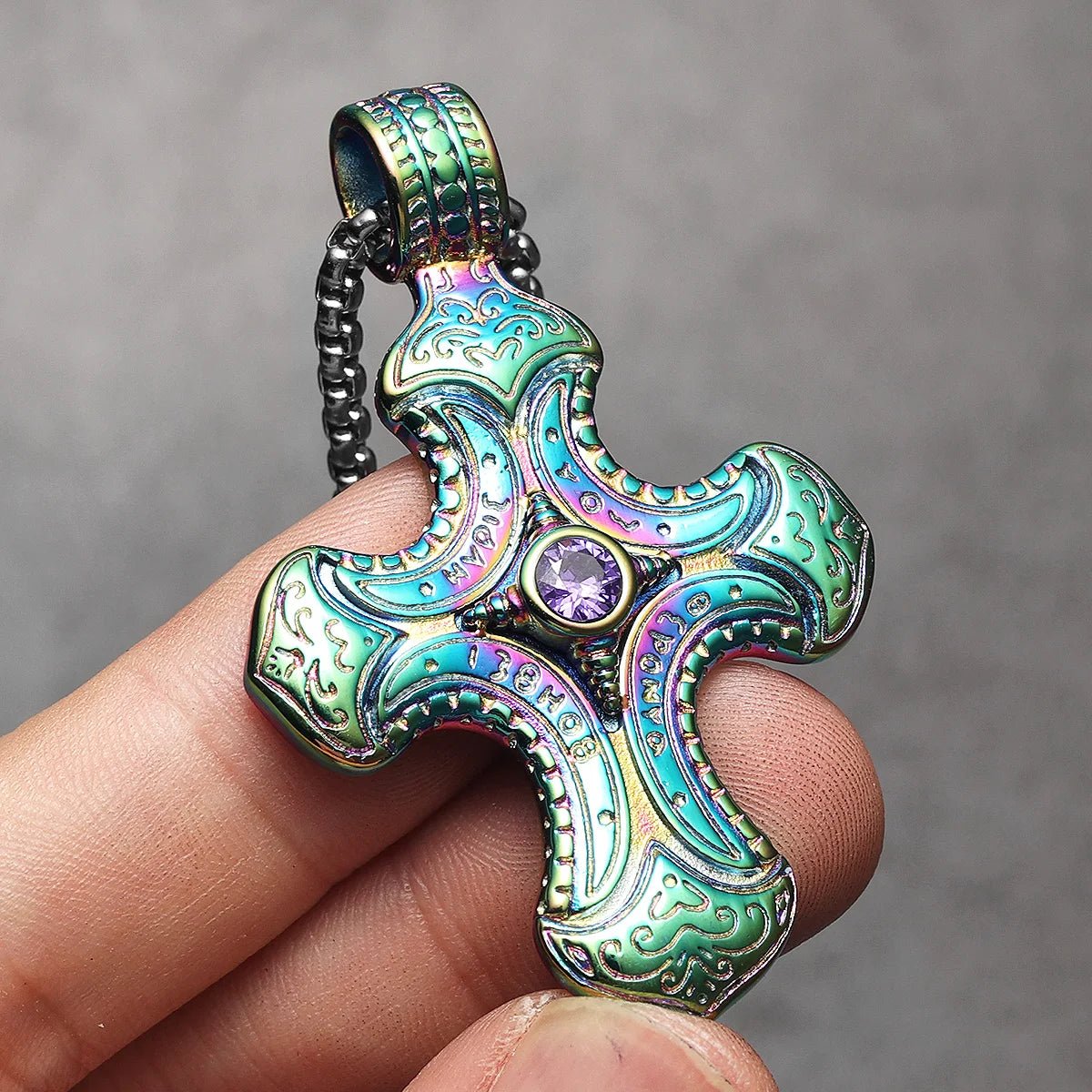 Prism Reliquary Cross Pendant – 316L Stainless Steel Gothic Jewelry by Chrome Cult