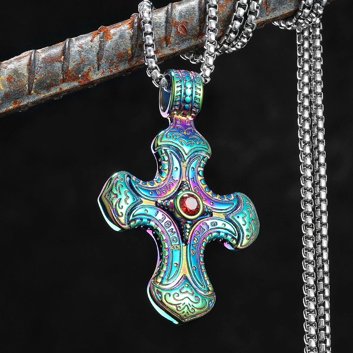 Prism Reliquary Cross Pendant – 316L Stainless Steel Gothic Jewelry by Chrome Cult