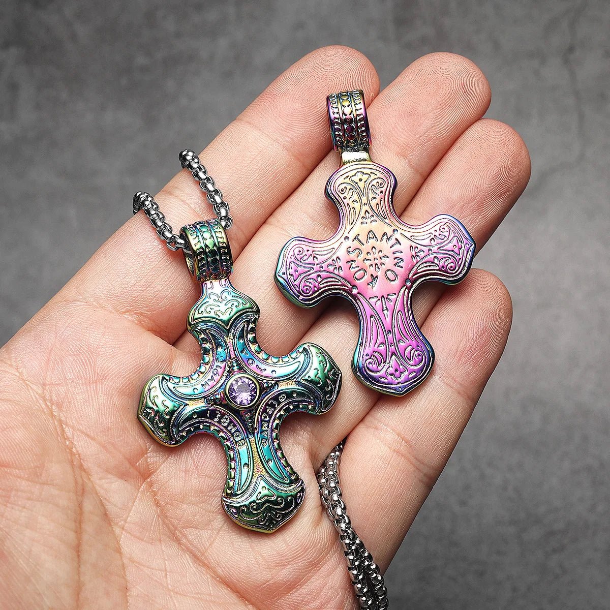 Prism Reliquary Cross Pendant – 316L Stainless Steel Gothic Jewelry by Chrome Cult