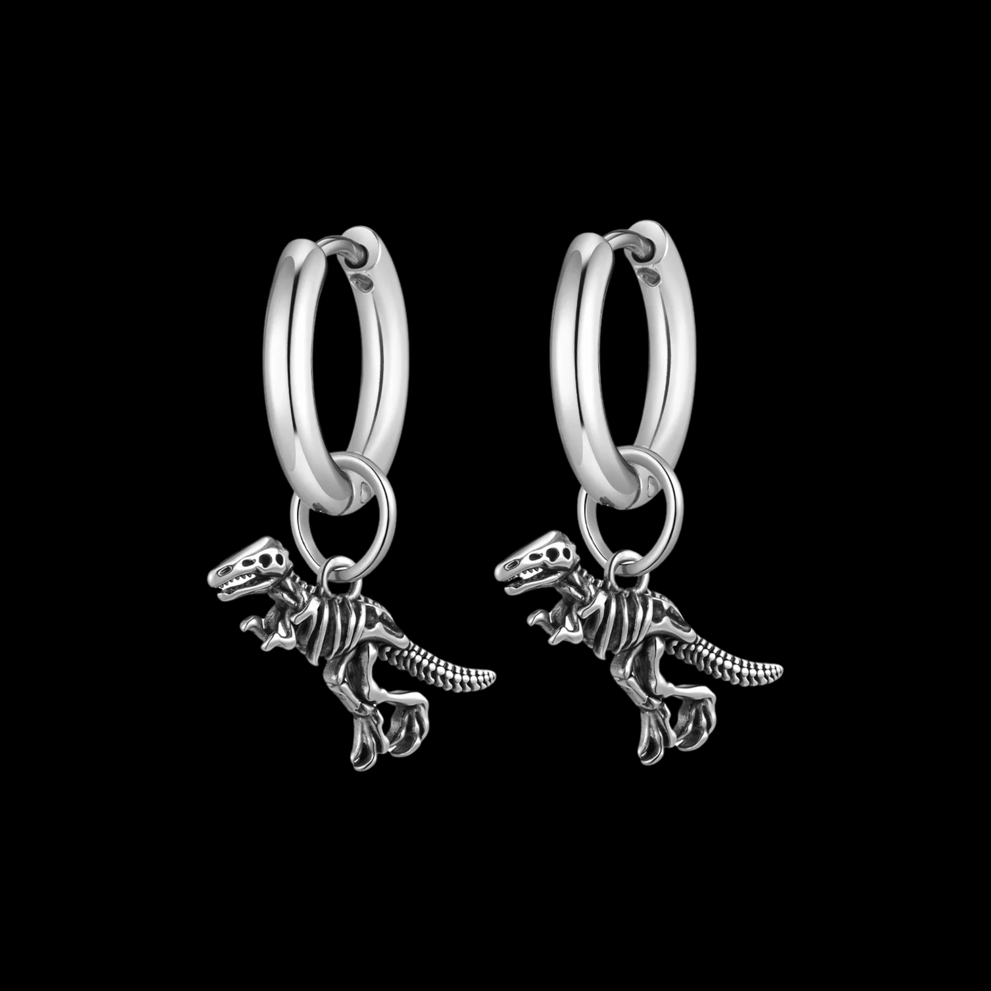 Raptor Fossil Drop Earrings – 316L Stainless Steel Gothic Jewelry by Chrome Cult