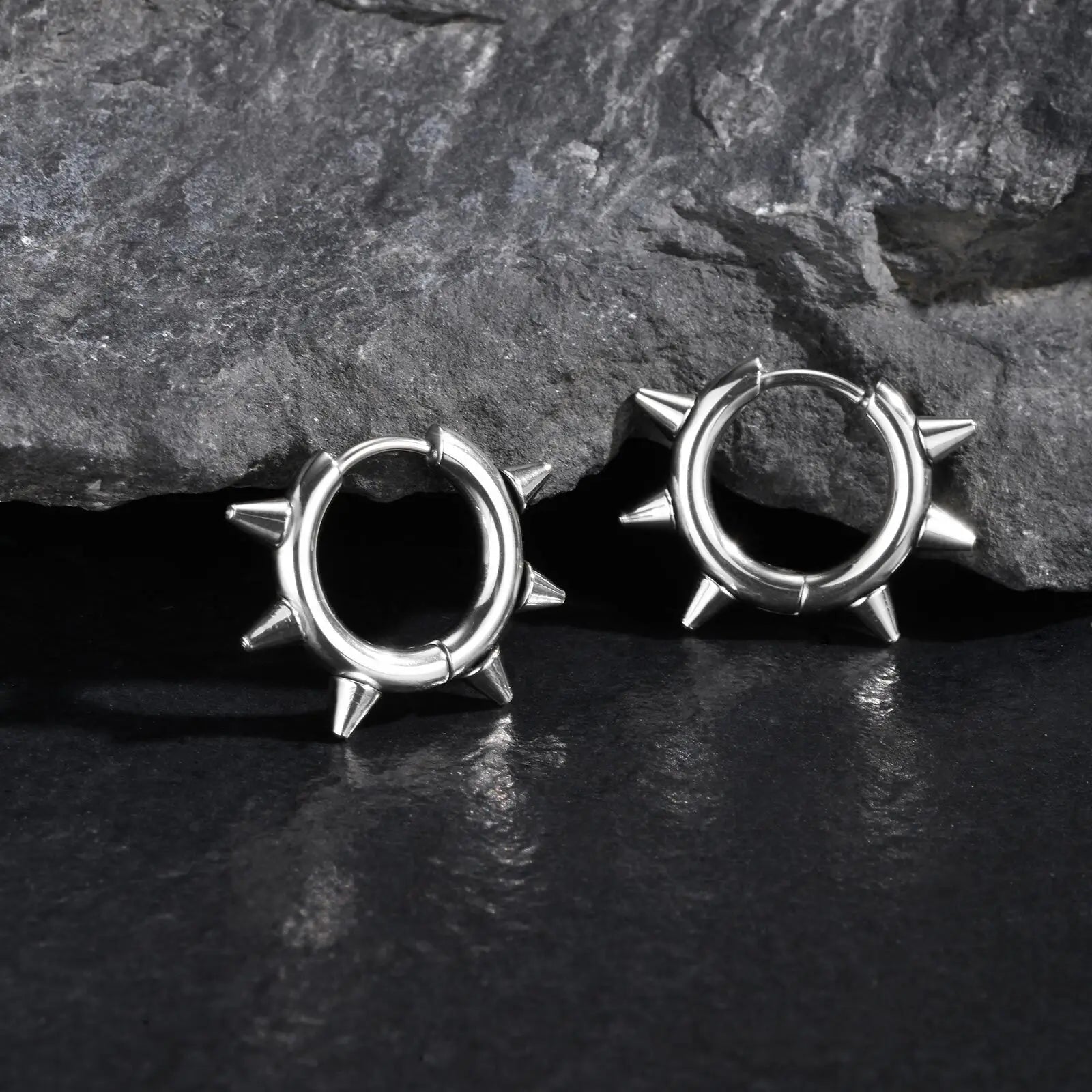 Rivet Spike Hoops Earrings – 316L Stainless Steel Gothic Jewelry by Chrome Cult