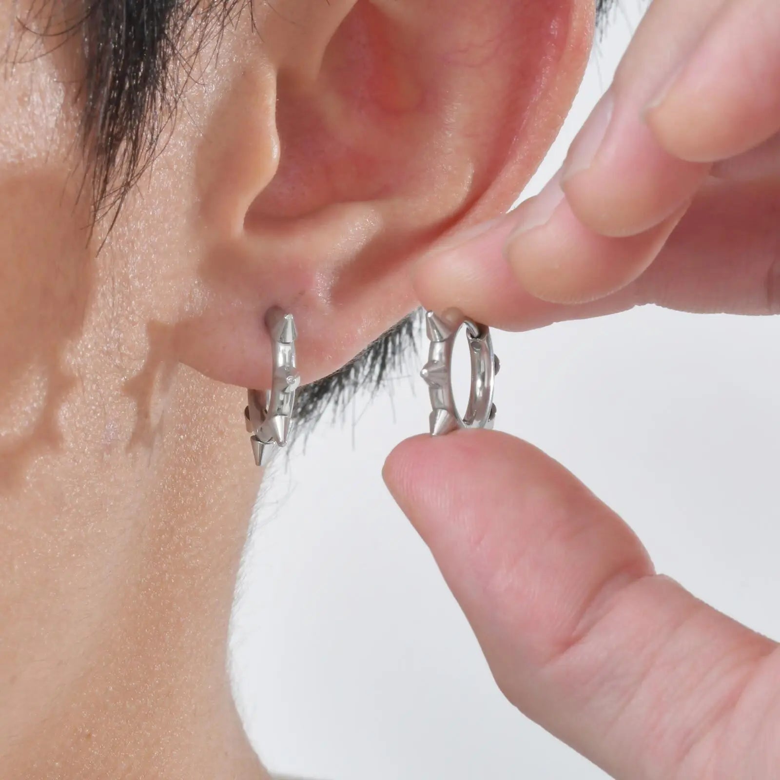 Rivet Spike Hoops Earrings – 316L Stainless Steel Gothic Jewelry by Chrome Cult