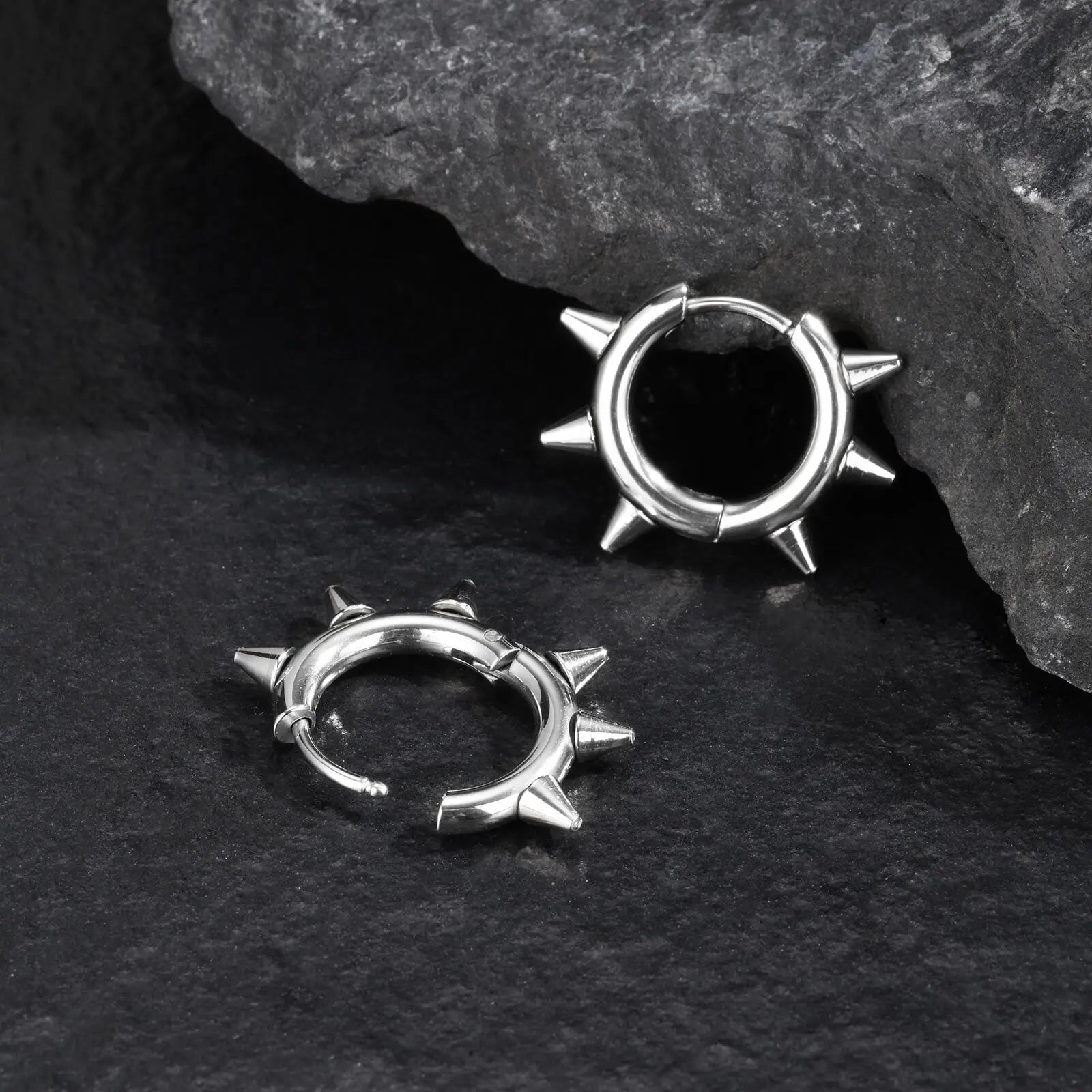 Rivet Spike Hoops Earrings – 316L Stainless Steel Gothic Jewelry by Chrome Cult