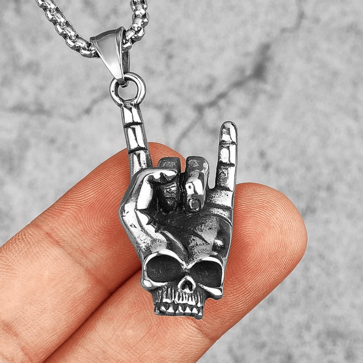 Rockstar Skull Pendant – Stainless Steel Gothic Punk Biker Alternative Jewelry by Chrome Cult