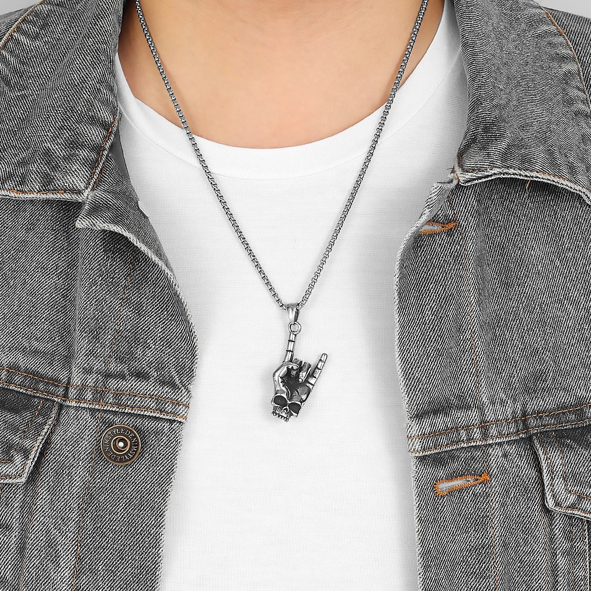 Rockstar Skull Pendant – Stainless Steel Gothic Punk Biker Alternative Jewelry by Chrome Cult