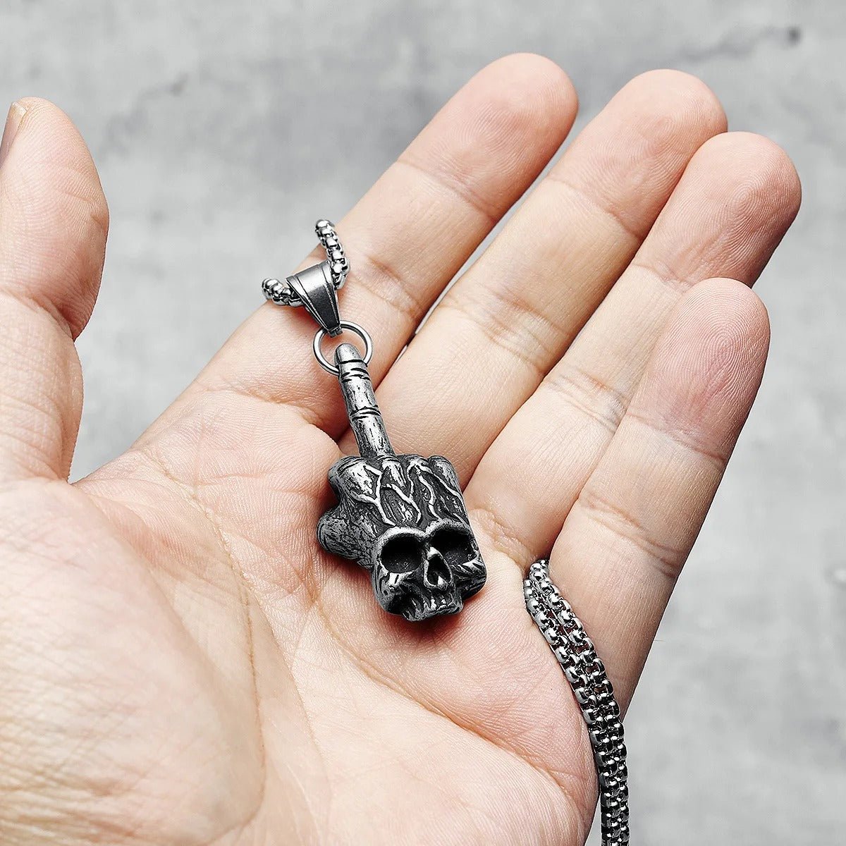 Rockstar Skull Pendant – Stainless Steel Gothic Punk Biker Alternative Jewelry by Chrome Cult