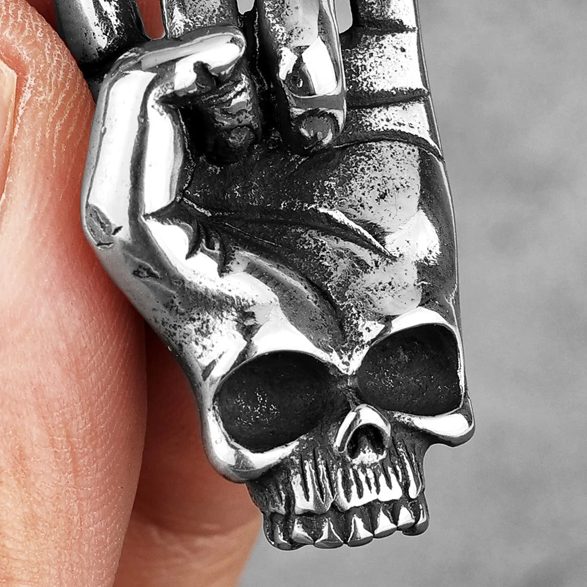 Rockstar Skull Pendant – Stainless Steel Gothic Punk Biker Alternative Jewelry by Chrome Cult