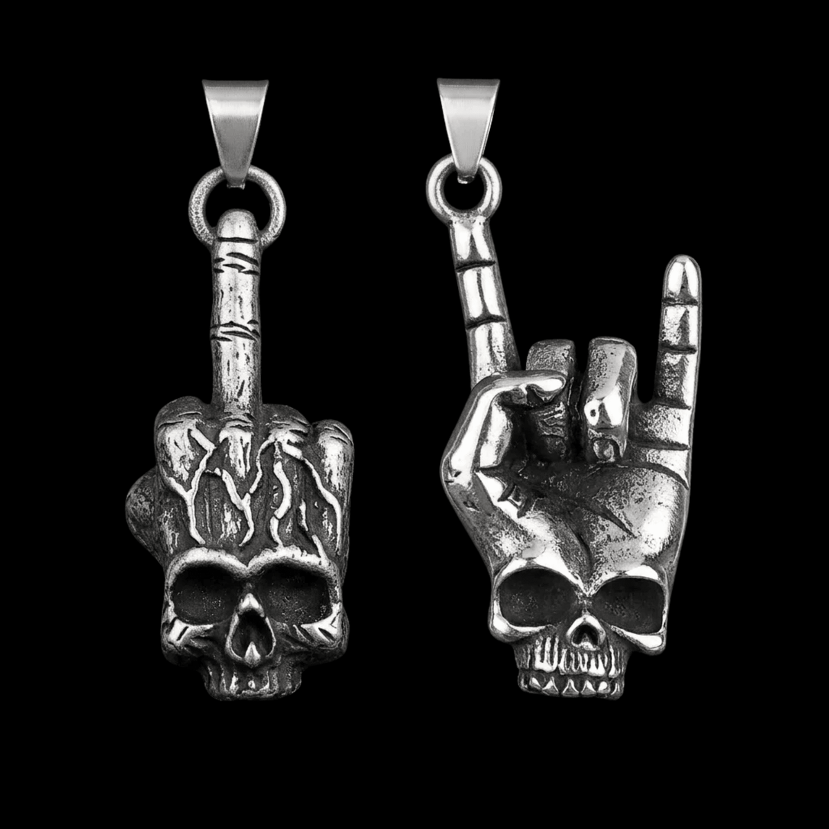 Rockstar Skull Pendant – Stainless Steel Gothic Punk Biker Alternative Jewelry by Chrome Cult