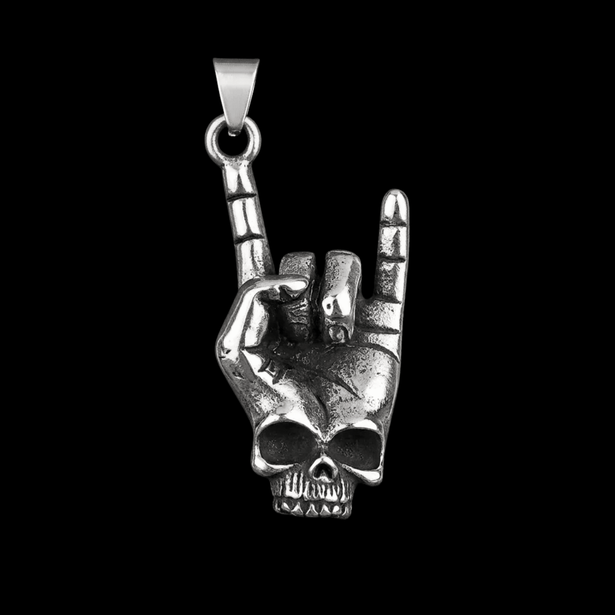 Rockstar Skull Pendant – Stainless Steel Gothic Punk Biker Alternative Jewelry by Chrome Cult