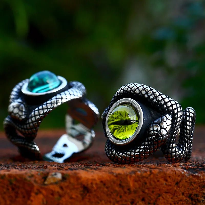 Serpent’s Eye Coil Ring – 316L Stainless Steel Gothic Jewelry by Chrome Cult