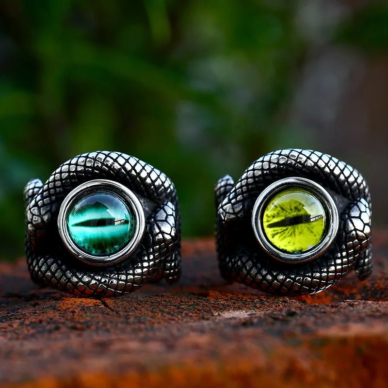 Serpent’s Eye Coil Ring – 316L Stainless Steel Gothic Jewelry by Chrome Cult
