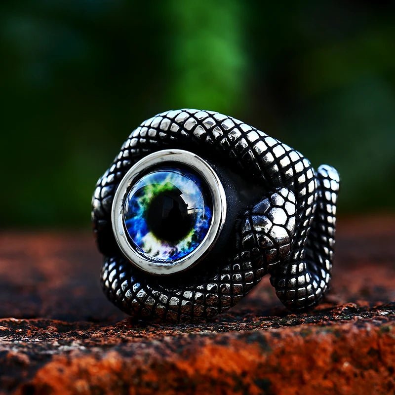 Serpent’s Eye Coil Ring – 316L Stainless Steel Gothic Jewelry by Chrome Cult