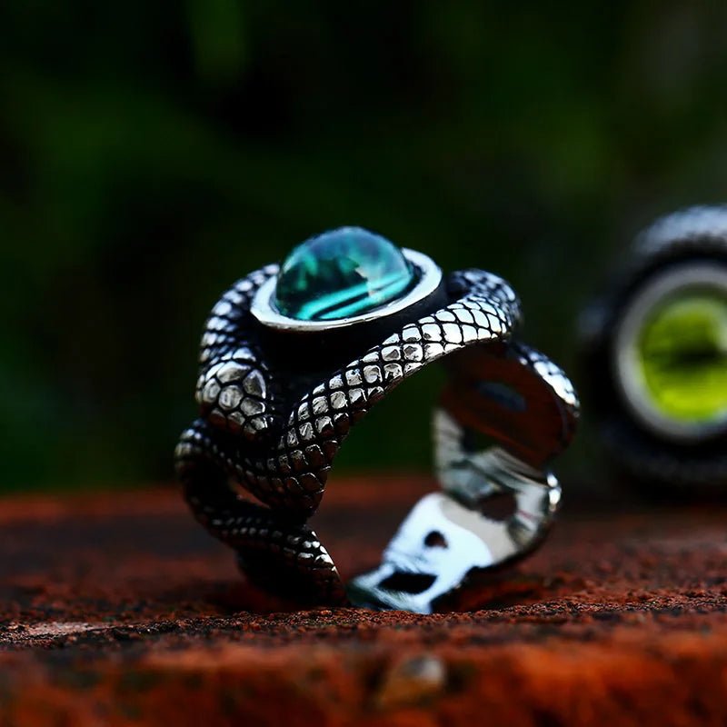 Serpent’s Eye Coil Ring – 316L Stainless Steel Gothic Jewelry by Chrome Cult