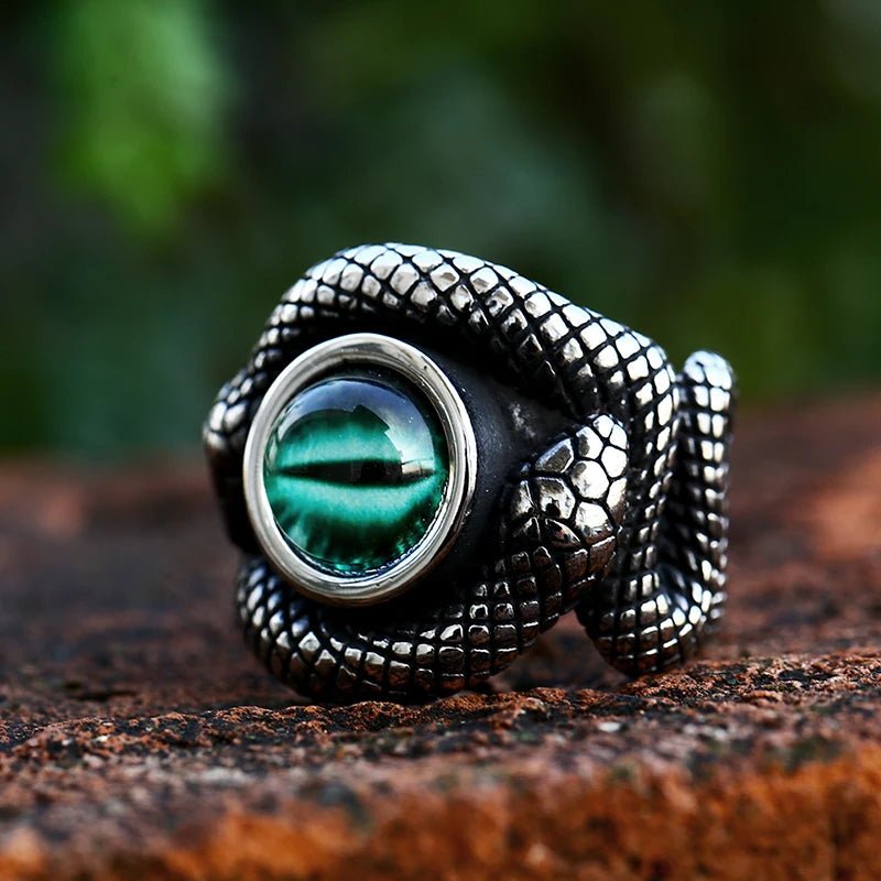 Serpent’s Eye Coil Ring – 316L Stainless Steel Gothic Jewelry by Chrome Cult