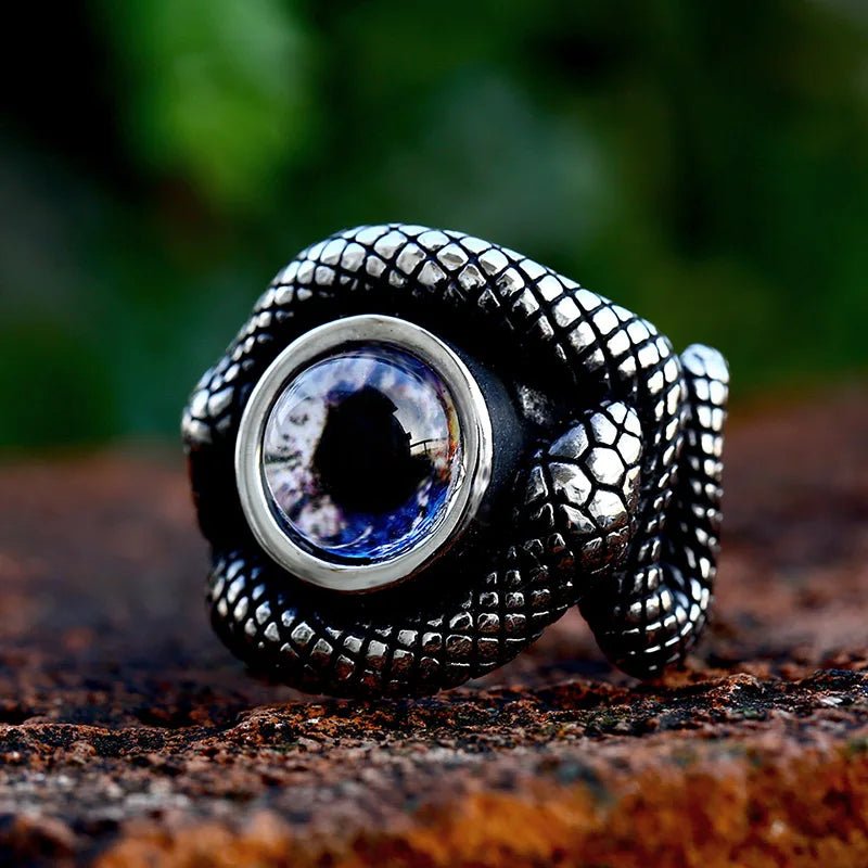 Serpent’s Eye Coil Ring – 316L Stainless Steel Gothic Jewelry by Chrome Cult