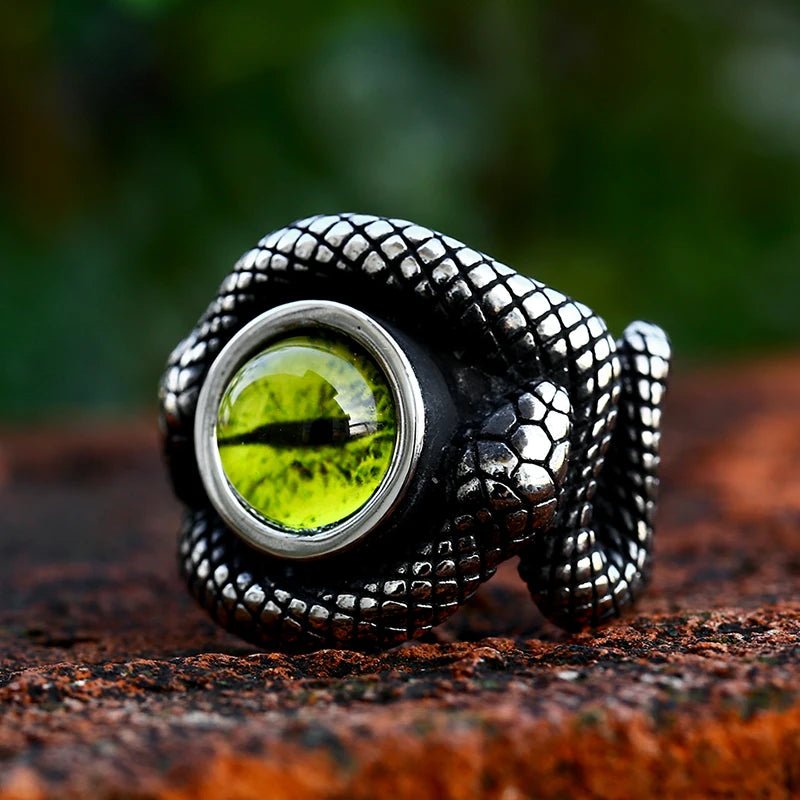Serpent’s Eye Coil Ring – 316L Stainless Steel Gothic Jewelry by Chrome Cult