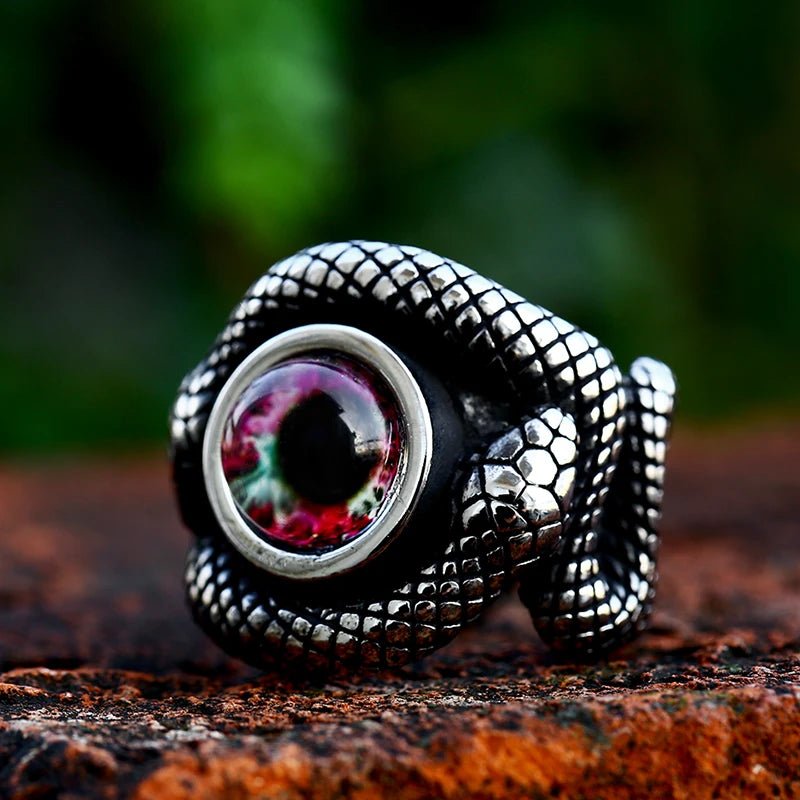 Serpent’s Eye Coil Ring – 316L Stainless Steel Gothic Jewelry by Chrome Cult