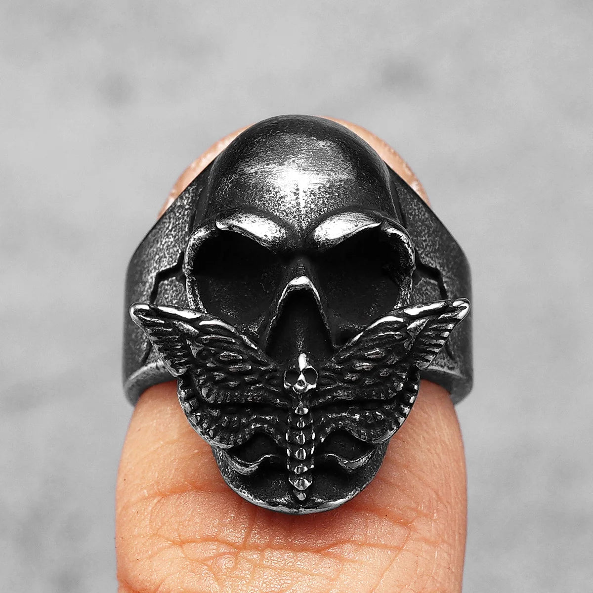 Silence of Death Skull Ring – Stainless Steel Gothic Punk Biker Alternative Jewelry by Chrome Cult