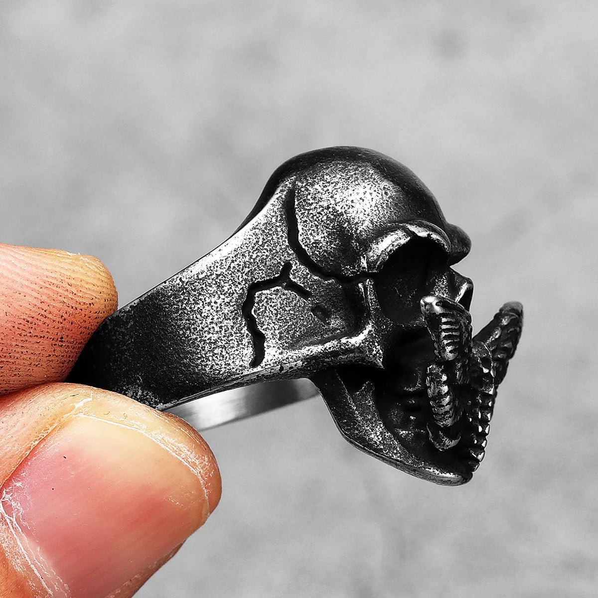 Silence of Death Skull Ring – Stainless Steel Gothic Punk Biker Alternative Jewelry by Chrome Cult