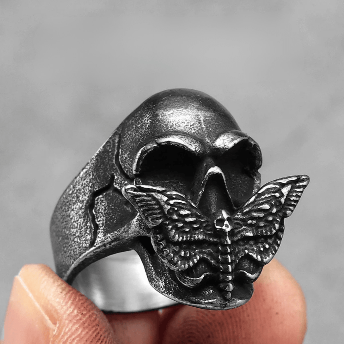 Silence of Death Skull Ring – Stainless Steel Gothic Punk Biker Alternative Jewelry by Chrome Cult