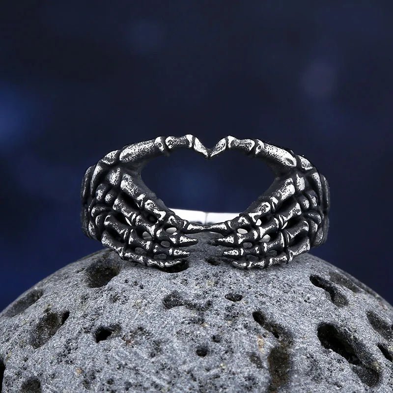 Skeleton Hands Heart Ring - Chrome Cult