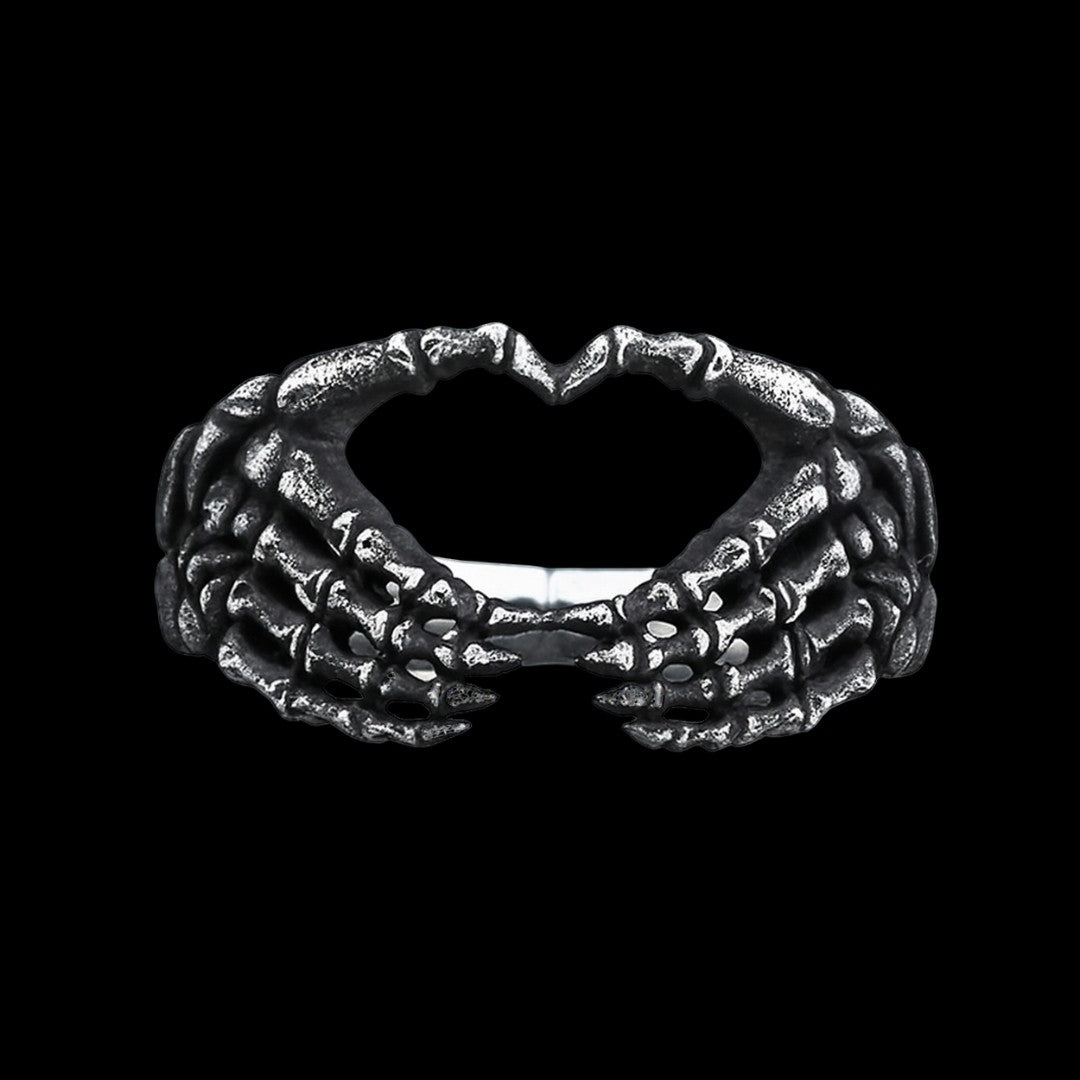 Skeleton Hands Heart Ring - Chrome Cult