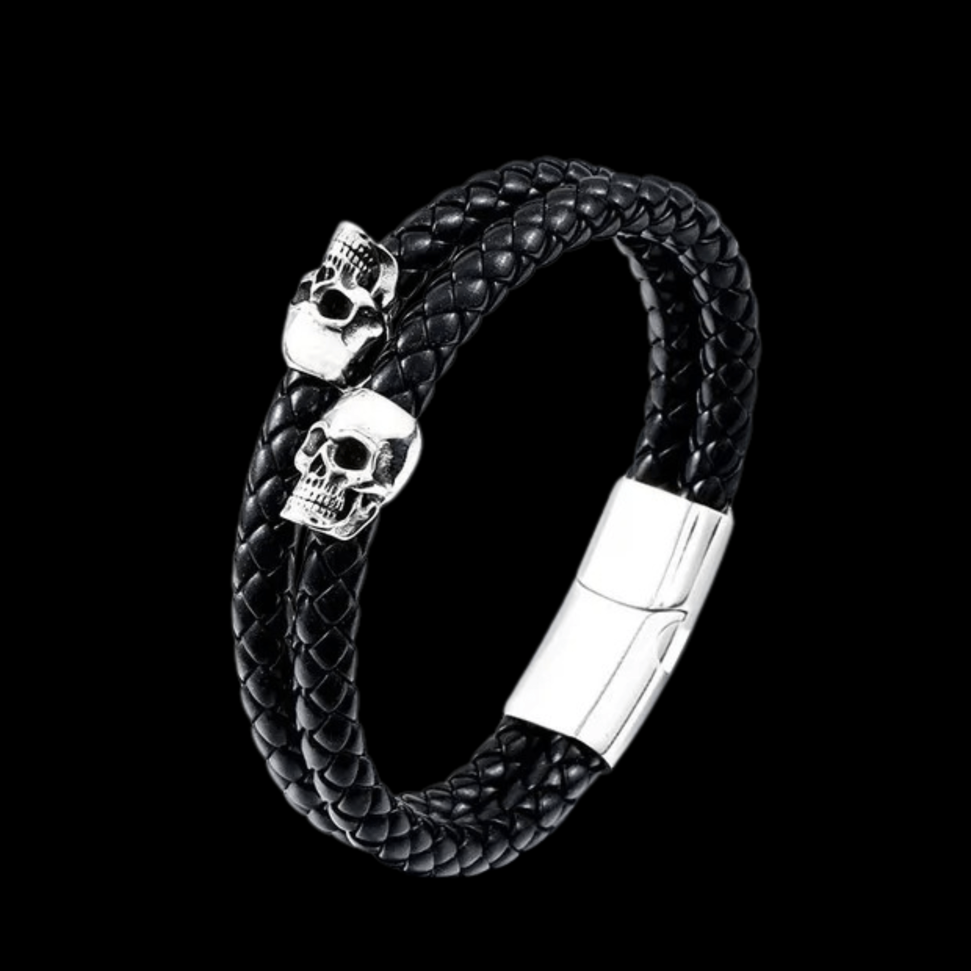 Skullbound Leather Bracelet – 316L Stainless Steel Gothic Jewelry by Chrome Cult