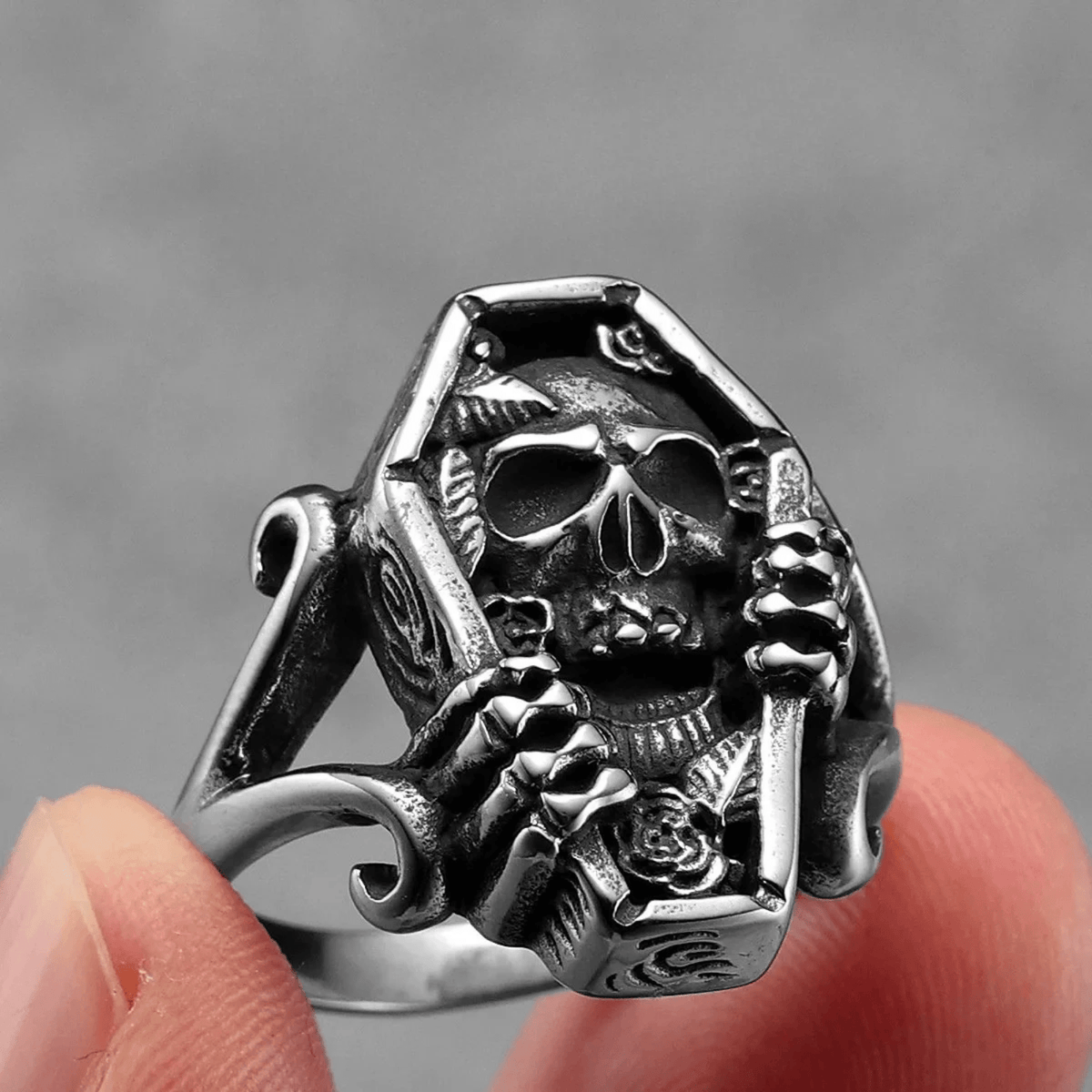 Tomb of the Damned Ring – Stainless Steel Gothic Punk Biker Alternative Jewelry by Chrome Cult