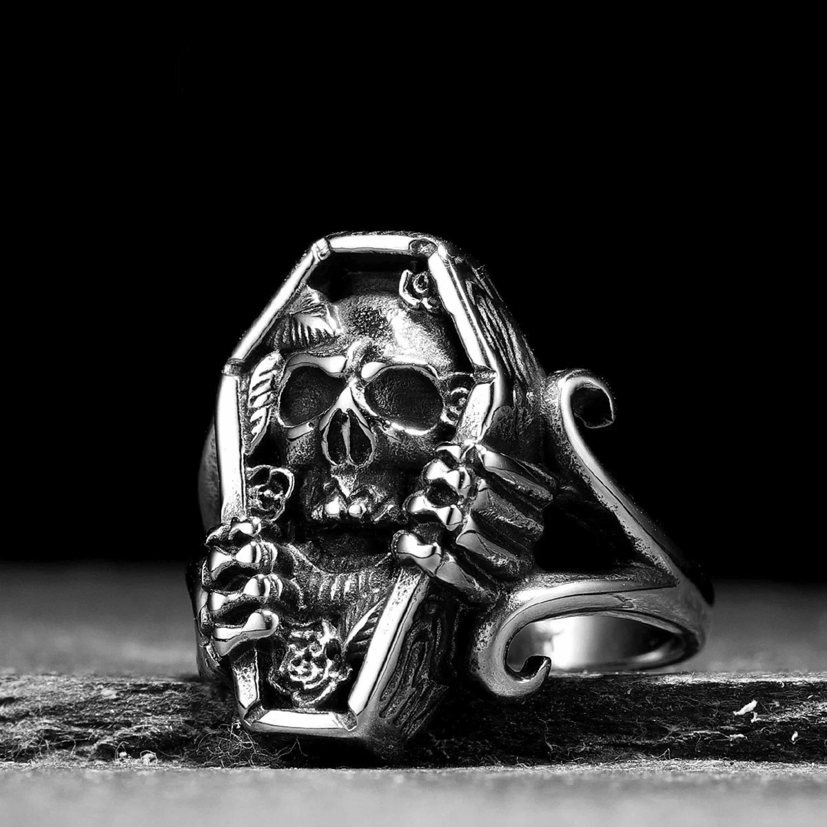 Tomb of the Damned Ring – Stainless Steel Gothic Punk Biker Alternative Jewelry by Chrome Cult